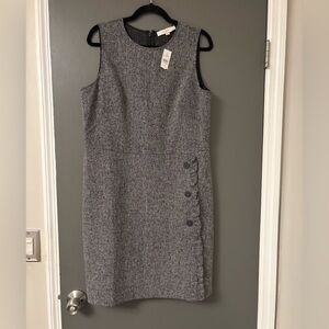 LOFT Tweed Ruffle Button Sheath Dress | Size 14